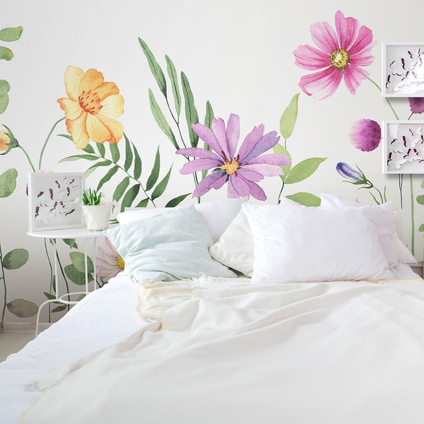 Colorful Wildflowers Wall Mural CCM086 - CostaCover - Peel and stick Removable Wallpaper - accent wallpaper - adhesive wallpaper - baby wall decor