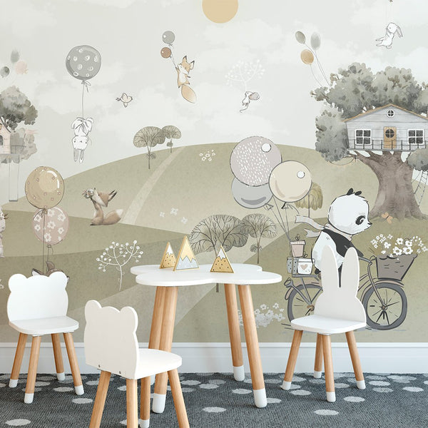 Air Balloons & Animals Wall Mural CCM089 - CostaCover - Peel and stick Removable Wallpaper - 3d wall murals - accent wallpaper - adhesive wallpaper