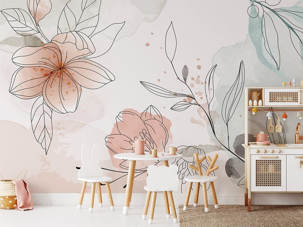 Large Pink Flowers Wall Mural CCM098 - CostaCover - Peel and stick Removable Wallpaper - 3d wall murals - 3d wall painting - abstract lines