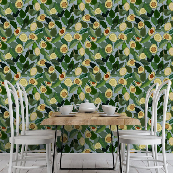 Avocado & Green Leaves Wallpaper CC231 - CostaCover - Peel and stick Removable Wallpaper - accent wallpaper - adhesive wallpaper - Backsplash panels