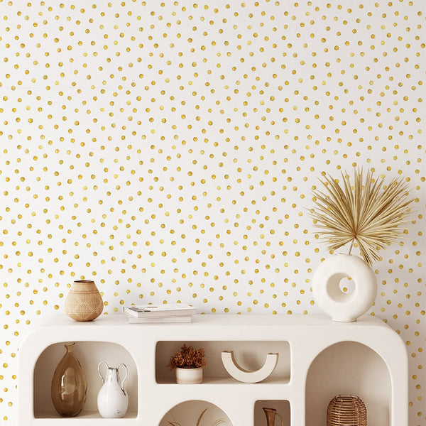 Gold Polka Dots Wallpaper CC099 - CostaCover - Peel and stick Removable Wallpaper - adhesive wallpaper - bathroom wallpaper - bedroom interior
