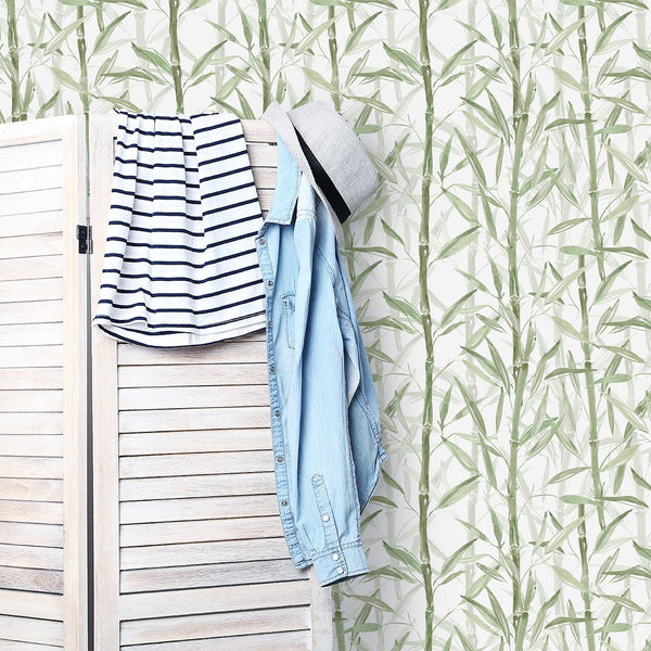 Watercolor Green Bamboo Wallpaper CC025 - CostaCover - Peel and stick Removable Wallpaper - adhesive wallpaper - bathroom wallpaper - bedroom interior