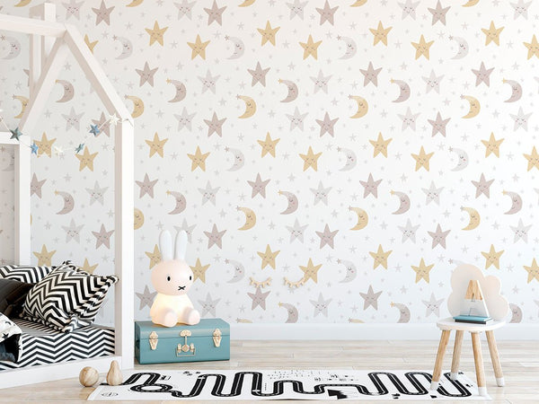 Moon Stars Nursery Wallpaper CC145 - CostaCover-Peel and stick Removable Wallpaper-adhesive wallpaper-baby bedroom-baby wall decor