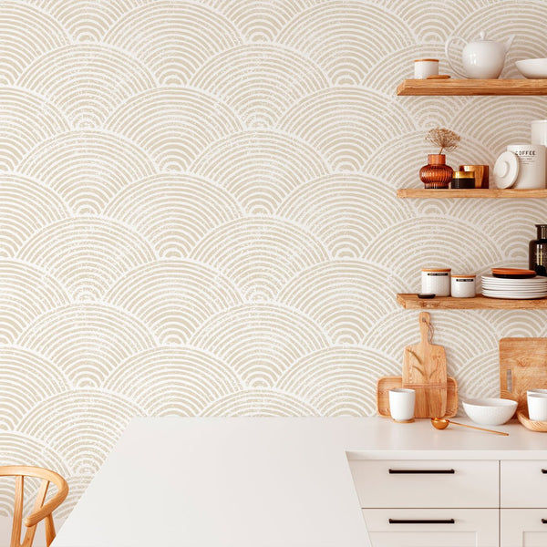 Beige Waves Boho Wallpaper CC284 - CostaCover - Peel and stick Removable Wallpaper - Abstract Beige Gold Stripes Waves Removable Wallpaper - accent wallpaper - adhesive wallpaper