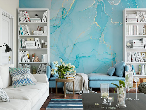 Light Blue Watercolor Ink Wall Mural CCM055 - CostaCover - Peel and stick Removable Wallpaper - 3d wall painting - abstract wallpaper - adhesive wallpaper