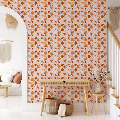 Terracotta, Pink and Orange Terrazzo Self Adhesive Wallpaper CC267