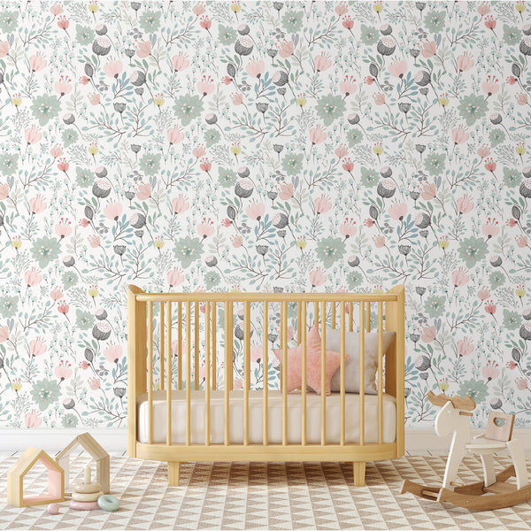 Colorful Boho Floral Wallpaper CC270 - CostaCover - Peel and stick Removable Wallpaper - accent wallpaper - adhesive wallpaper - adhesive wallpaper design