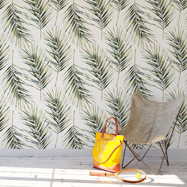 Tropical Palm Leaves Wallpaper CC030 - CostaCover - Peel and stick Removable Wallpaper - bathroom wallpaper - bedroom interior - Exotic palm leaves