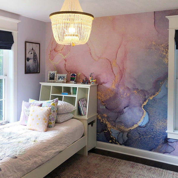 Pink & Blue Watercolor ink Wall Mural CCM015 - CostaCover - Peel and stick Removable Wallpaper - accent wallpaper - adhesive wallpaper - alcohol ink print