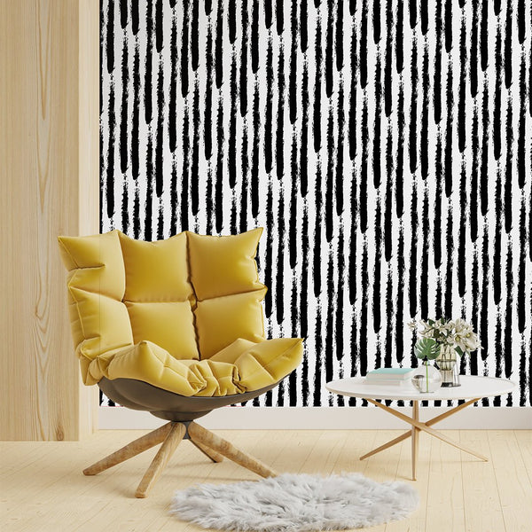 Black & White Stroke Wallpaper CC174 - CostaCover - Peel and stick Removable Wallpaper - abstract wallpaper - adhesive wallpaper - black adhesive wallpaper