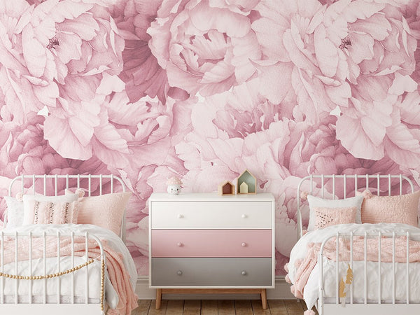 Watercolor Pink Peonies Wall Mural CCM025 - CostaCover - Peel and stick Removable Wallpaper - accent wallpaper - adhesive wallpaper - baby bedroom