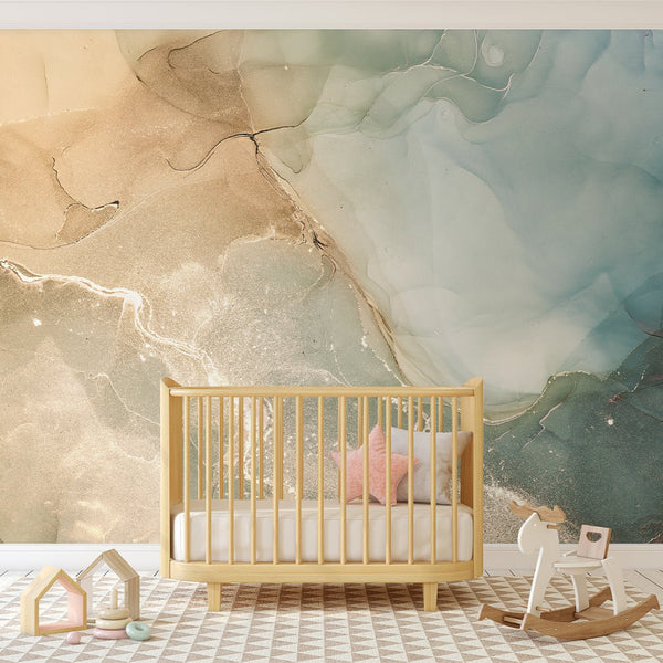 Beige Green Watercolor Ink Wall Mural CCM117 - CostaCover - Peel and stick Removable Wallpaper - watercolorinc - 