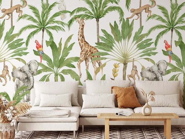 Animal Safari Wall Mural CCM066 - CostaCover - Peel and stick Removable Wallpaper - accent wallpaper - adhesive wallpaper - animal print
