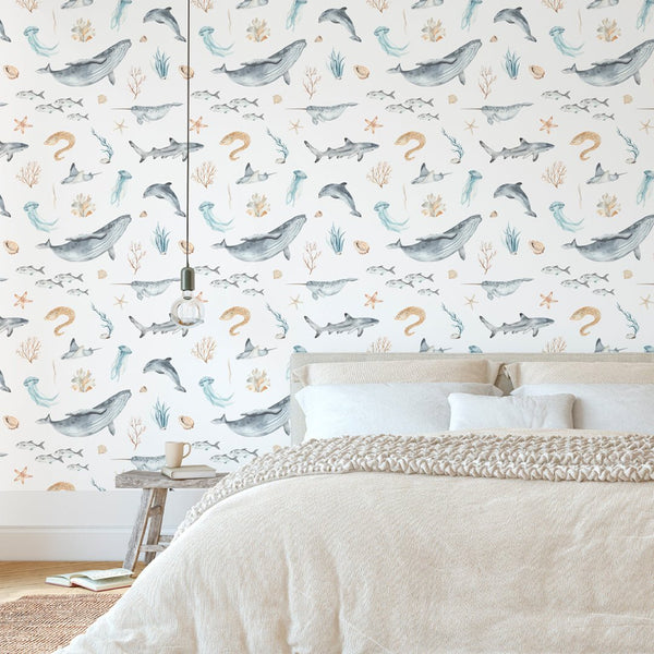 Under Sea Ocean Fish Wallpaper CC050 - CostaCover - Peel and stick Removable Wallpaper - accent wallpaper - adhesive wallpaper - adhesive wallpaper design