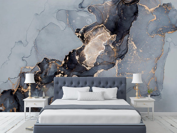 Gray & Black Watercolor ink Wall Mural CCM041 - CostaCover - Peel and stick Removable Wallpaper - 3d wall murals - accent wallpaper - adhesive wallpaper