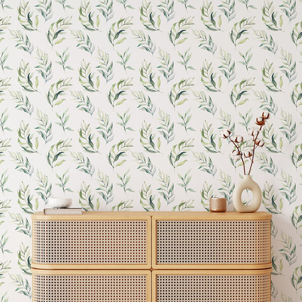 Green Eucalyptus Leaves Wallpaper CC049 - CostaCover - Peel and stick Removable Wallpaper - accent wallpaper - Best Peel And Stick Removeable Wallpaper - best peel and stick wallpaper