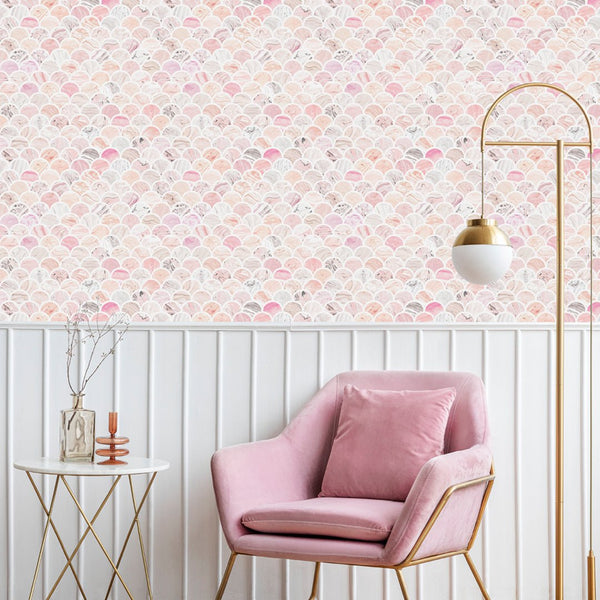 Pink Art Deco Scallops Wallpaper CC081 - CostaCover - Peel and stick Removable Wallpaper - abstract wallpaper - accent wallpaper - adhesive wallpaper