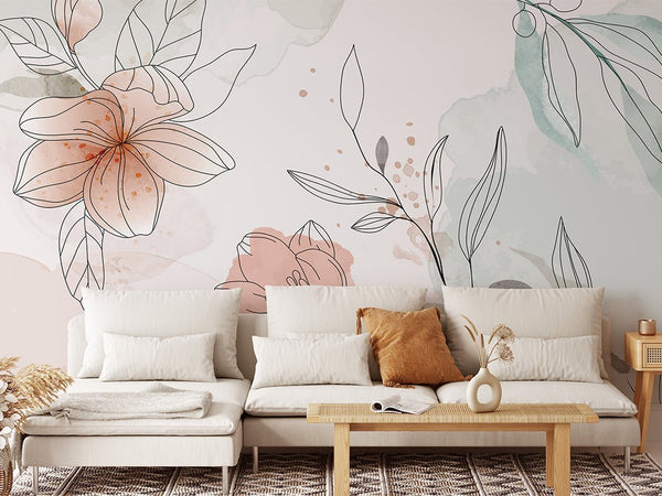 Large Pink Flowers Wall Mural CCM098 - CostaCover - Peel and stick Removable Wallpaper - 3d wall murals - 3d wall painting - abstract lines
