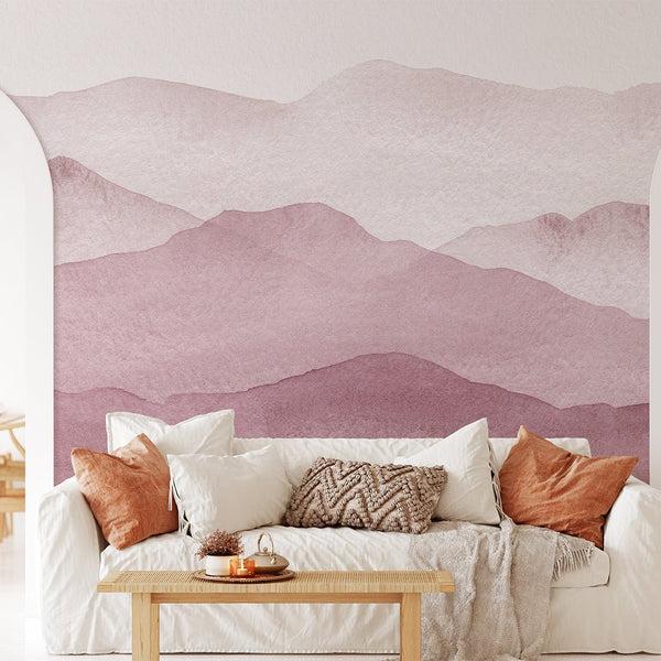 Purple Watercolor Mountains Wall Mural CCM063 - CostaCover - Peel and stick Removable Wallpaper - Abstract - abstract wall art - abstract wallpaper