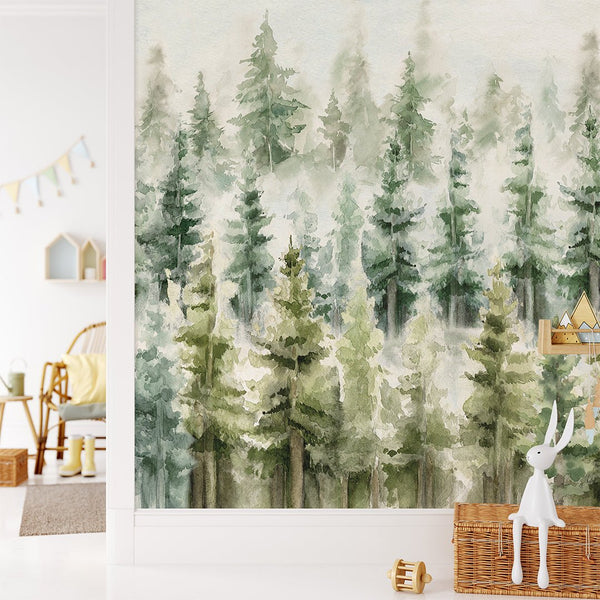 Watercolor Woodland Scenic Wall Mural CCM113 - CostaCover - Peel and stick Removable Wallpaper - accent wallpaper - adhesive wallpaper - baby wallpaper