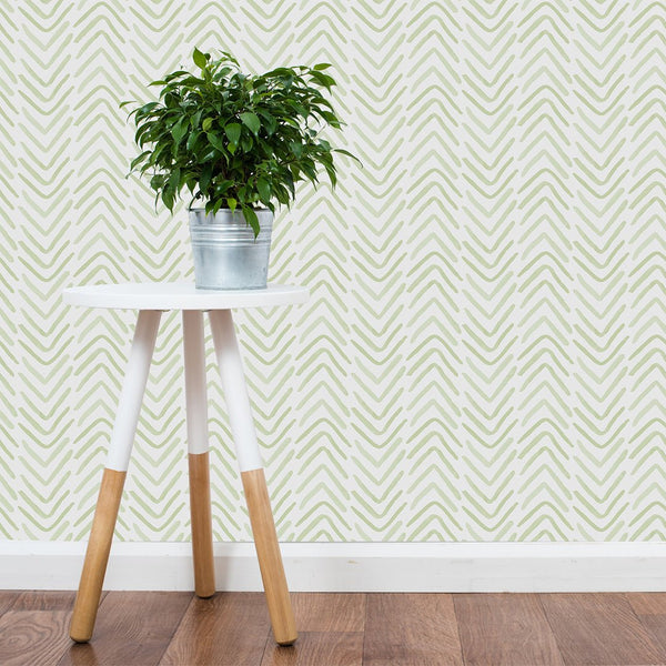 Green Chevron Lines Herringbone Wallpaper CC008 - CostaCover - Peel and stick Removable Wallpaper - Abstract - abstract wallpaper - adhesive wallpaper