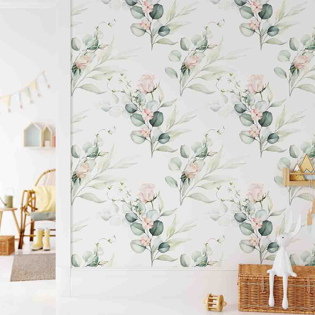 Eucalyptus and Roses Wallpaper CC252