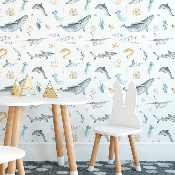 Under Sea Ocean Fish Wallpaper CC050 - CostaCover - Peel and stick Removable Wallpaper - accent wallpaper - adhesive wallpaper - adhesive wallpaper design