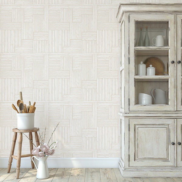 Beige Boho Lines Wallpaper CC188 - CostaCover - Peel and stick Removable Wallpaper - Abstract Beige Gold Stripes Waves Removable Wallpaper near me - accent wallpaper - beige wallpaper