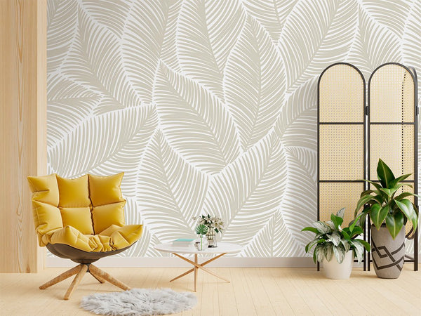 Beige Tropical Leaves Wall Mural CCM118 - CostaCover - Peel and stick Removable Wallpaper - accent wallpaper - adhesive wallpaper - bathroom wallpaper