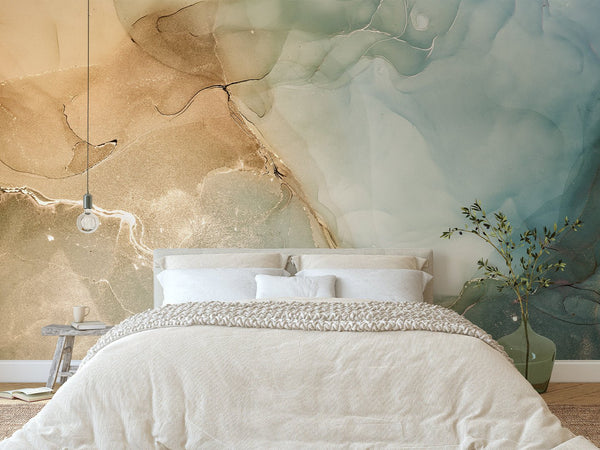 Beige Green Watercolor Ink Wall Mural CCM117 - CostaCover - Peel and stick Removable Wallpaper - watercolorinc - 