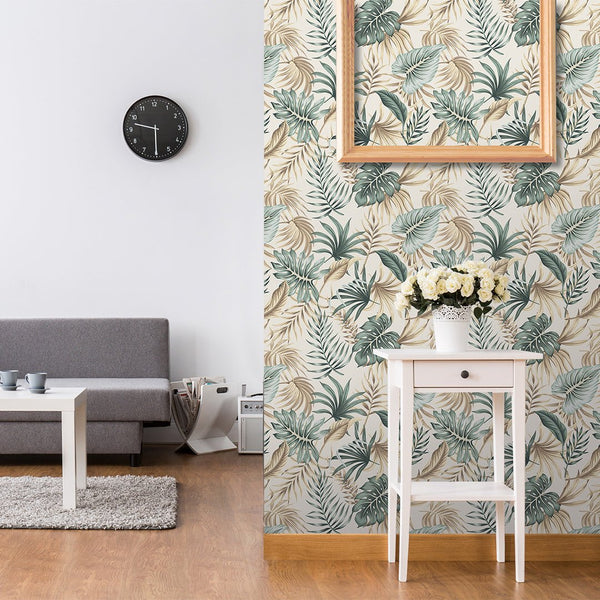 Tropical Palm Leaves Wallpaper CC027 - CostaCover - Peel and stick Removable Wallpaper - accent wallpaper - adhesive wallpaper - adhesive wallpaper design