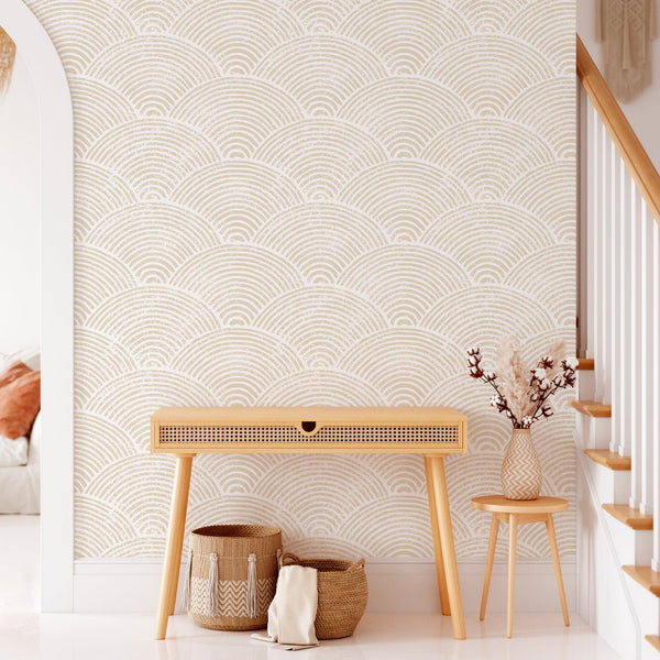 Beige Waves Boho Wallpaper CC284 - CostaCover - Peel and stick Removable Wallpaper - Abstract Beige Gold Stripes Waves Removable Wallpaper - accent wallpaper - adhesive wallpaper