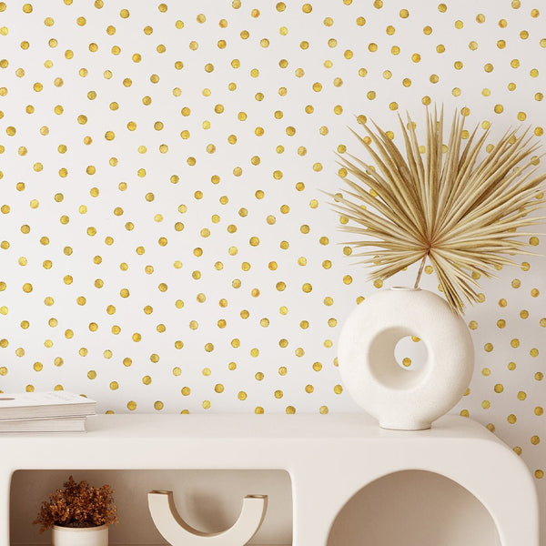 Gold Polka Dots Wallpaper CC099 - CostaCover - Peel and stick Removable Wallpaper - adhesive wallpaper - bathroom wallpaper - bedroom interior