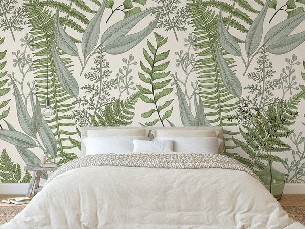 Light Green Fern Wall Mural CCM081 - CostaCover - Peel and stick Removable Wallpaper - accent wallpaper - adhesive wallpaper - bathroom wallpaper
