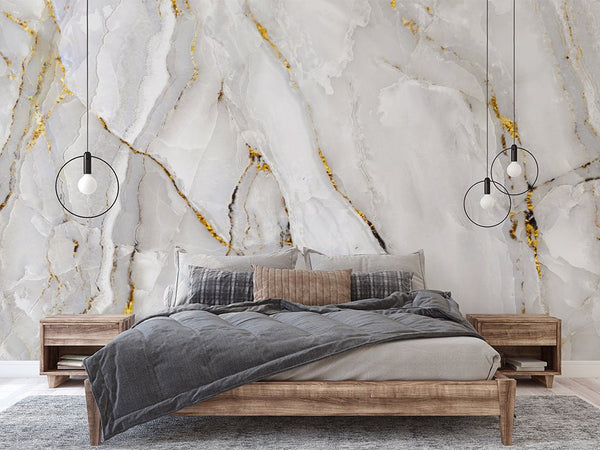 White & Gold Marble Texture Wall Mural CCM030 - CostaCover - Peel and stick Removable Wallpaper - abstract wallpaper - accent wallpaper - adhesive wallpaper