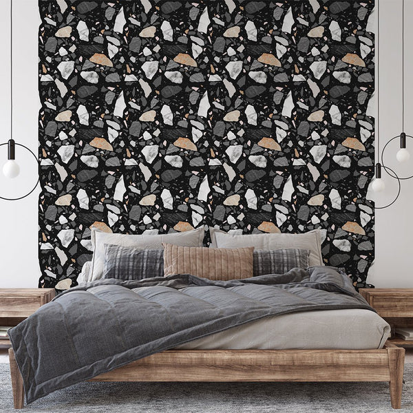 Black & Gray Stones Wallpaper CC266 - CostaCover - Peel and stick Removable Wallpaper - accent wallpaper - adhesive wallpaper - adhesive wallpaper design