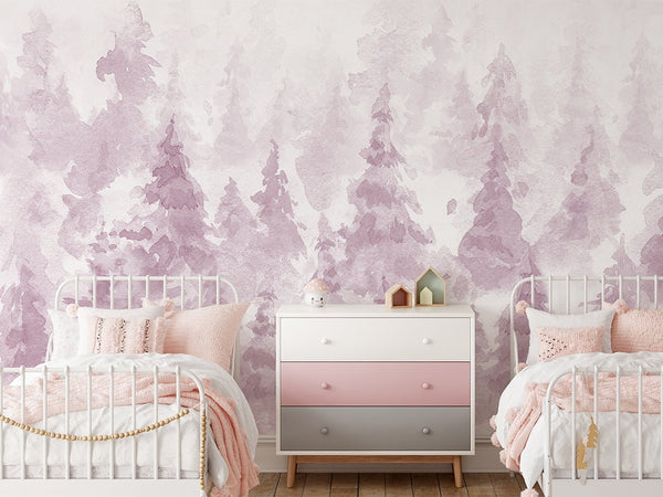 Purple Watercolor Forest Wall Mural CCM112 - CostaCover - Peel and stick Removable Wallpaper - accent wallpaper - adhesive wallpaper - baby wallpaper