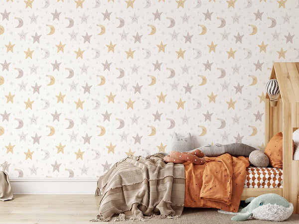 Moon Stars Nursery Wallpaper CC145 - CostaCover-Peel and stick Removable Wallpaper-adhesive wallpaper-baby bedroom-baby wall decor