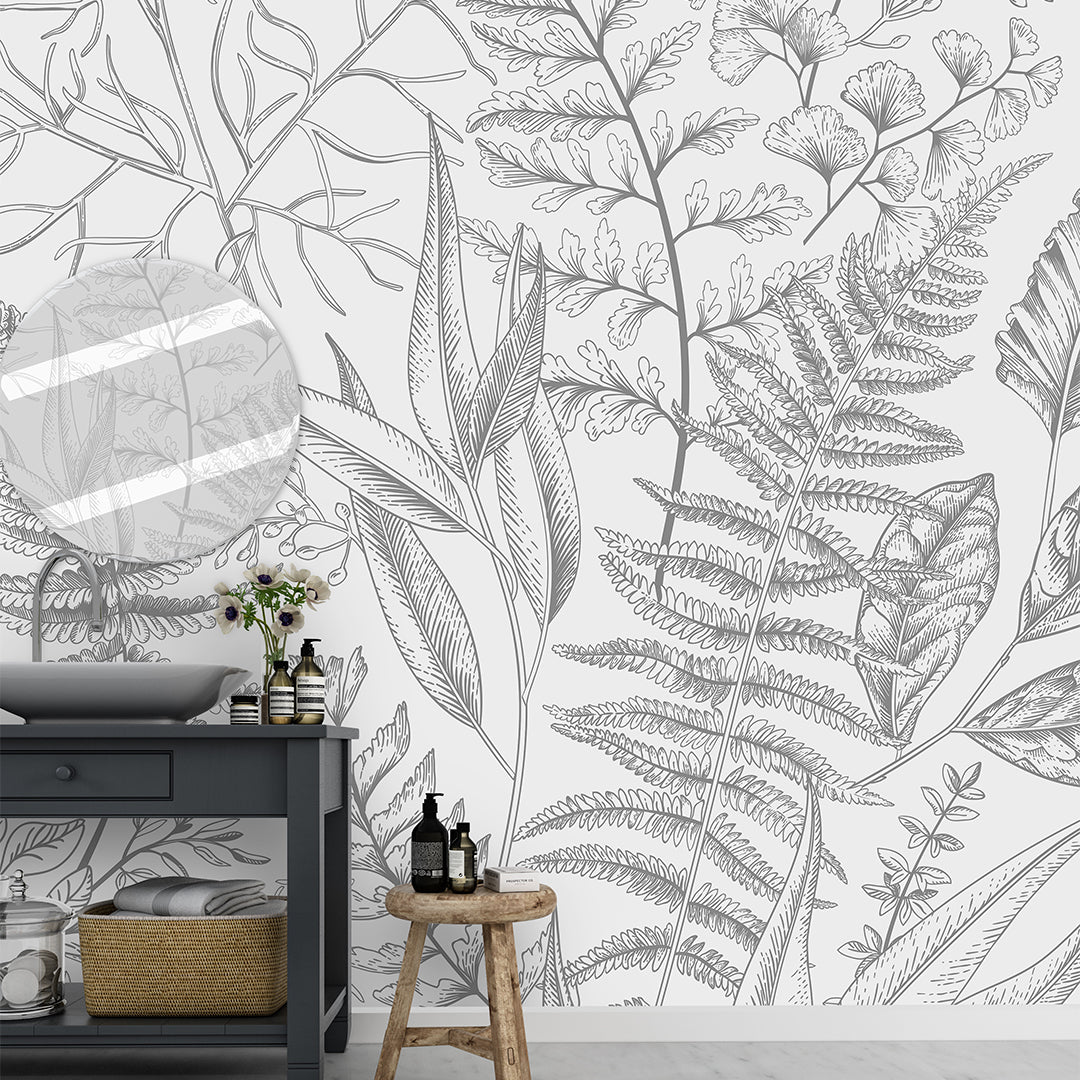 Gray Fern Botanical Self Adhesive Greenery Wall Mural CCM083