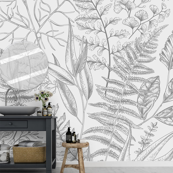 Gray Fern Wall Mural CCM083 - CostaCover - Peel and stick Removable Wallpaper - accent wallpaper - adhesive wallpaper - bathroom wallpaper