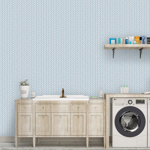 Geometric Blue Chevron Wallpaper CC004 - CostaCover - Peel and stick Removable Wallpaper - bathroom wallpaper - bedroom interior - bold