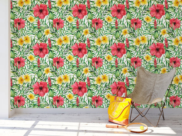 Tropical Colorful Flowers Wallpaper CC038 - CostaCover - Peel and stick Removable Wallpaper - accent wallpaper - adhesive wallpaper - bathroom wallpaper