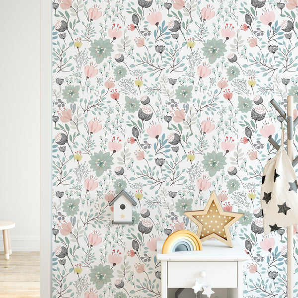 Colorful Boho Floral Wallpaper CC270 - CostaCover - Peel and stick Removable Wallpaper - accent wallpaper - adhesive wallpaper - adhesive wallpaper design