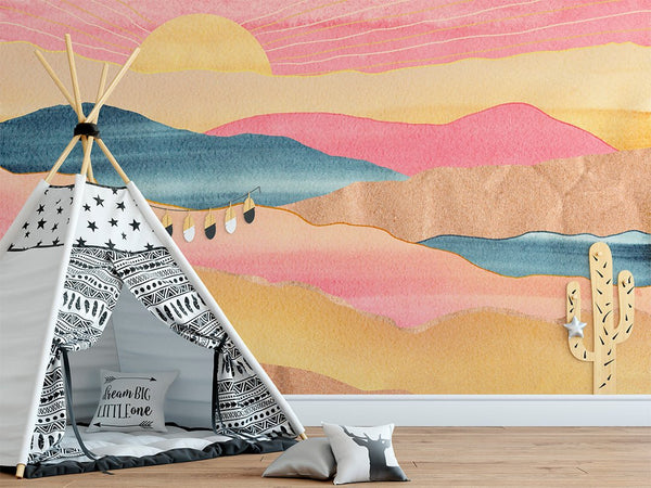 Colorful Mountains & Sunset Wall Mural CCM114 - CostaCover - Peel and stick Removable Wallpaper - abstract wallpaper - accent wallpaper - adhesive wallpaper