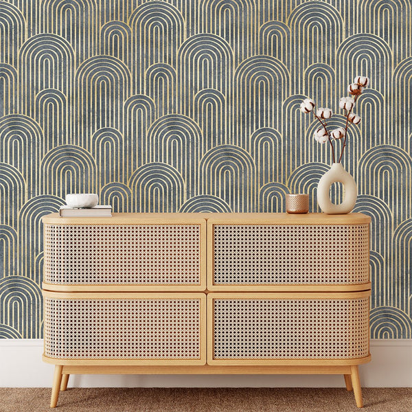 Art Deco Dark Waves Wallpaper CC173 - CostaCover - Peel and stick Removable Wallpaper - 