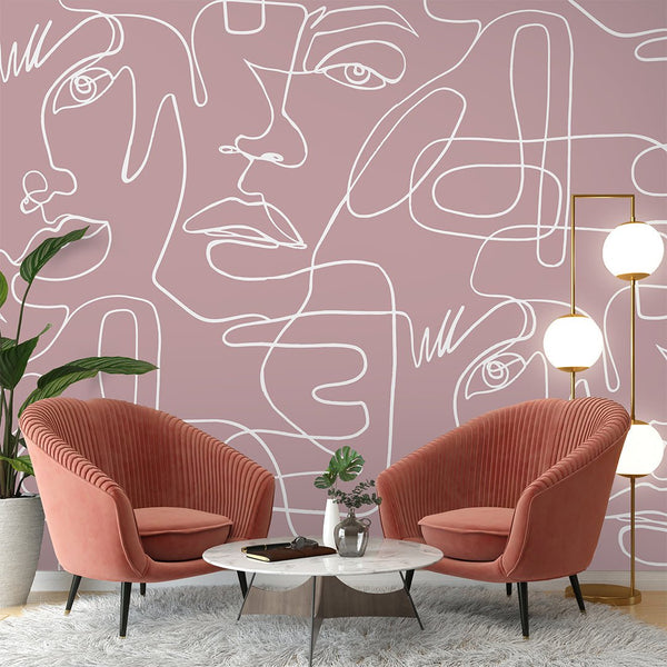 Pink Abstract Female Faces Wall Mural CCM038 - CostaCover - Peel and stick Removable Wallpaper - accent wallpaper - adhesive wallpaper - adhesive wallpaper design