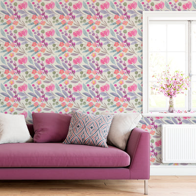 Pink Purple Flowers Self Adhesive Wallpaper CC226