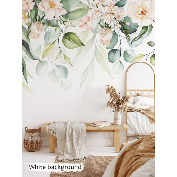Pink Rose & Eucalyptus Wall Mural CCM102 - CostaCover - Peel and stick Removable Wallpaper - abstract wallpaper - accent wallpaper - adhesive wallpaper