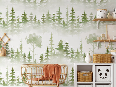Watercolor Forest Wallpaper Self Adhesive Pine Tree Decor CC261