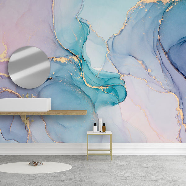 Blue Pink Purple Watercolor Ink Wall Mural CCM060